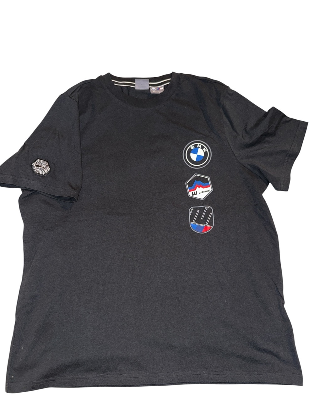 BMW Motorsport Men's Black Short Sleeve Tee with Triple Logos size xl NWOT